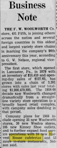 Harvest House Cafeteria - Apr 22 1969 Article (newer photo)